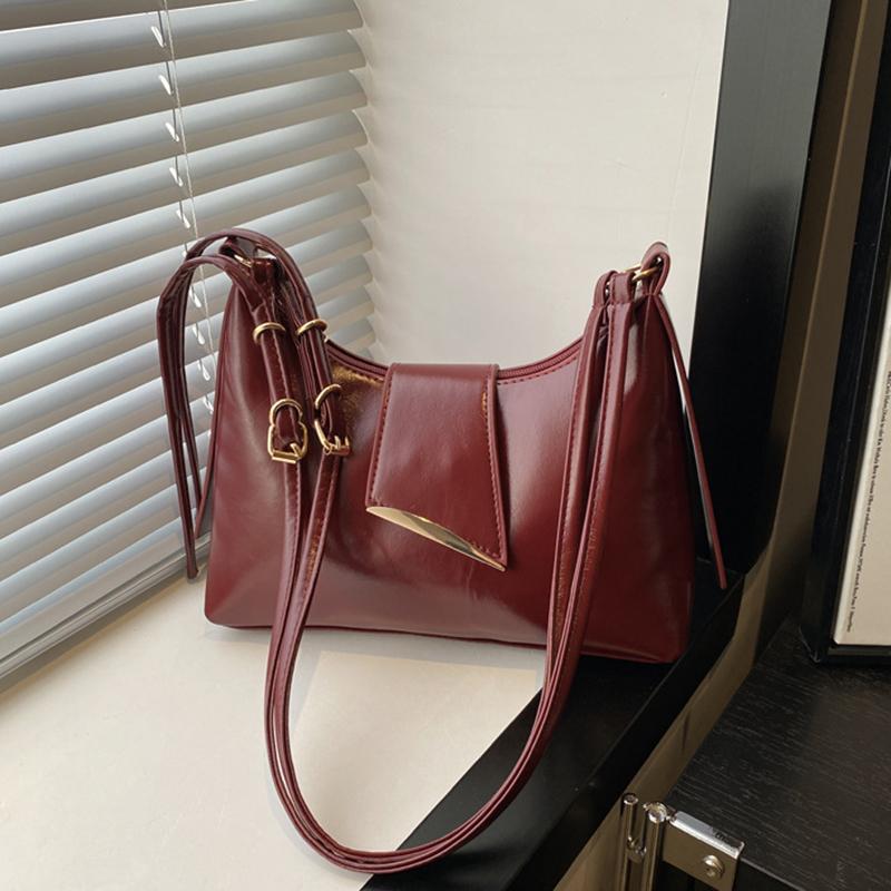 Women's Faux Leather French Casual Vintage Pure Color Simple Shoulder Crossbody Underarm Bag KTB