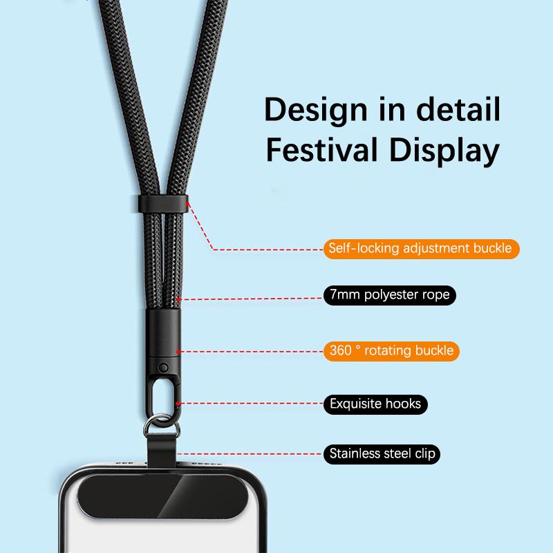 Smycz - Regulowany Pasek na Telefon Klips Uchwyt Do Wszystkich Etui na Telefon 7mm Grubości (Szyja & Ramię & Crossbody / Nadgarstek)