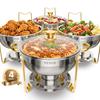 VEVOR Set Bufet Chafing Dish, 4 Pachete de 5 Qt, Chafer din Oțel Inoxidabil cu 4 Tăvi de Dimensiune Completă