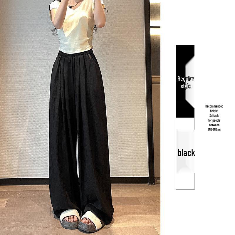 Women's Summer Blue Wide-Leg Ice Silk Pants - Casual Pleated Zen Style