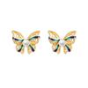 925 Sterling Silver Chinese-Style Butterfly Pearl Earrings with Enamel Color