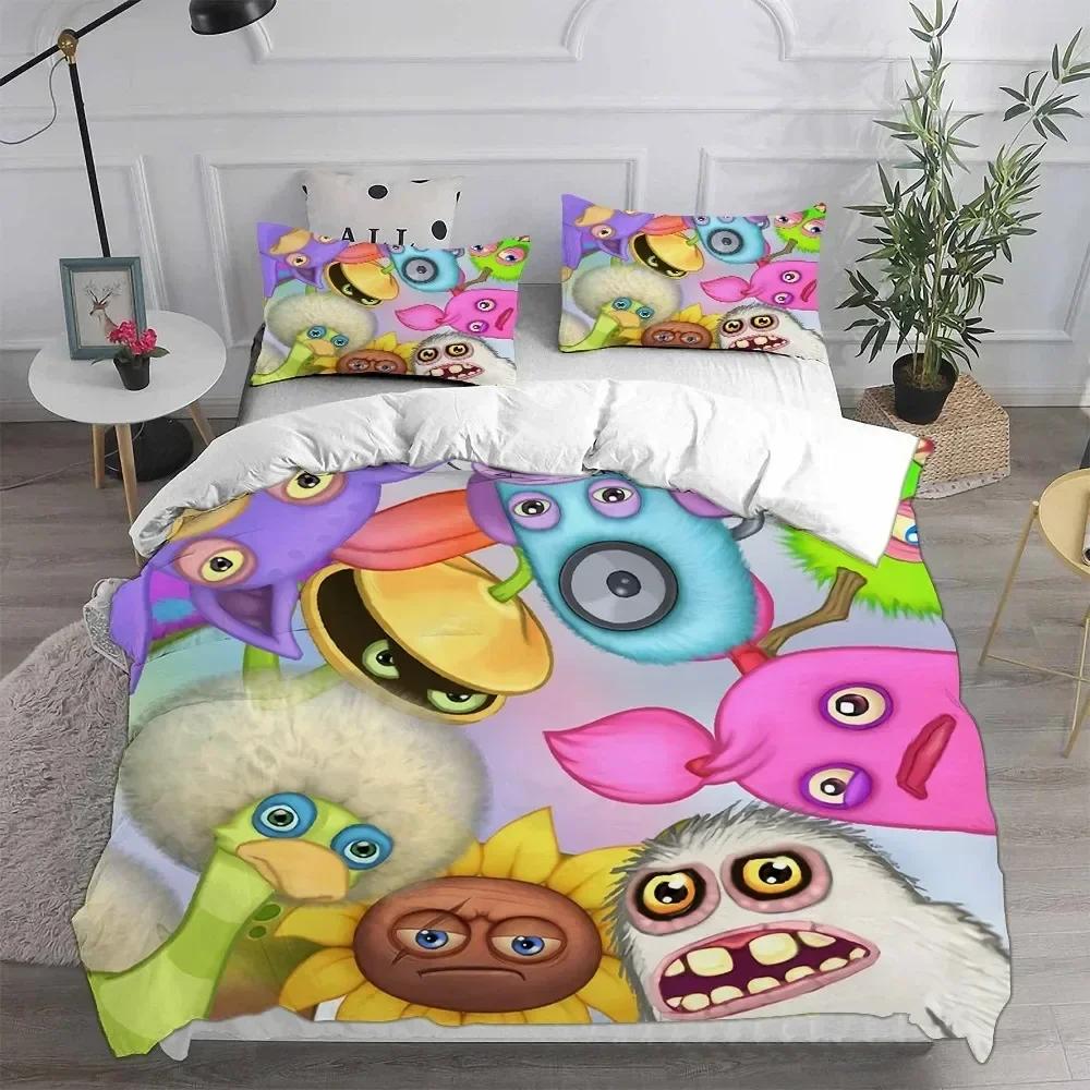 Anime My Singing Monsters Video Game Cartoon Printed Bed Set Duvet Cover Pillowcase Bedding Set Bed Linen Sheet Quilt Full Size