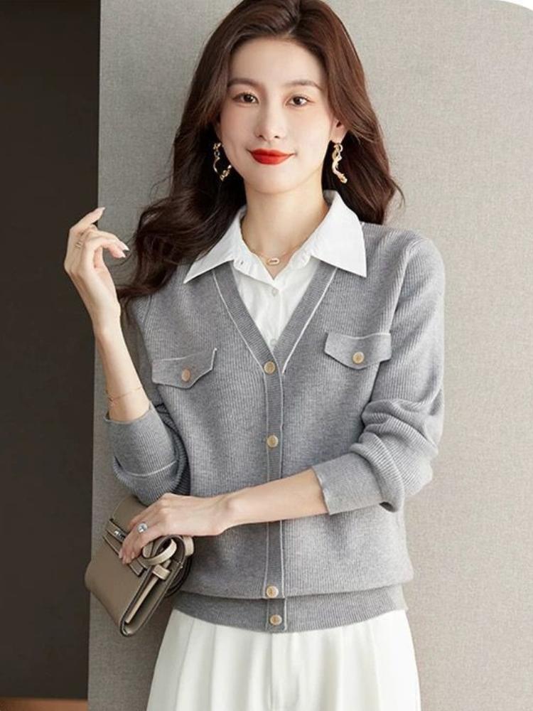 2-in-1 Color Block Button Front Pullover Sweatshirt, Casual Collared Long Sleeve Crew Neck Sweatshirt, Women's Clothing