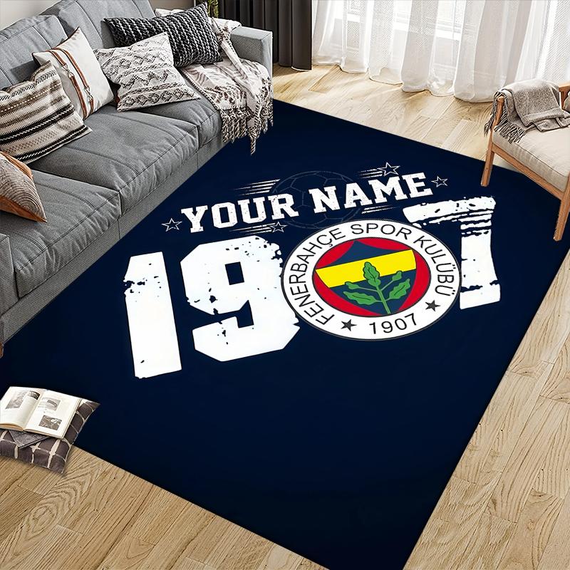 Individueller Name, Fenerbahce Heim-Sofa-Dekoration für Wohnzimmer & Schlafzimmer, Rutschfeste Spiel-Flanell-Fußmatte für Spielzimmer
