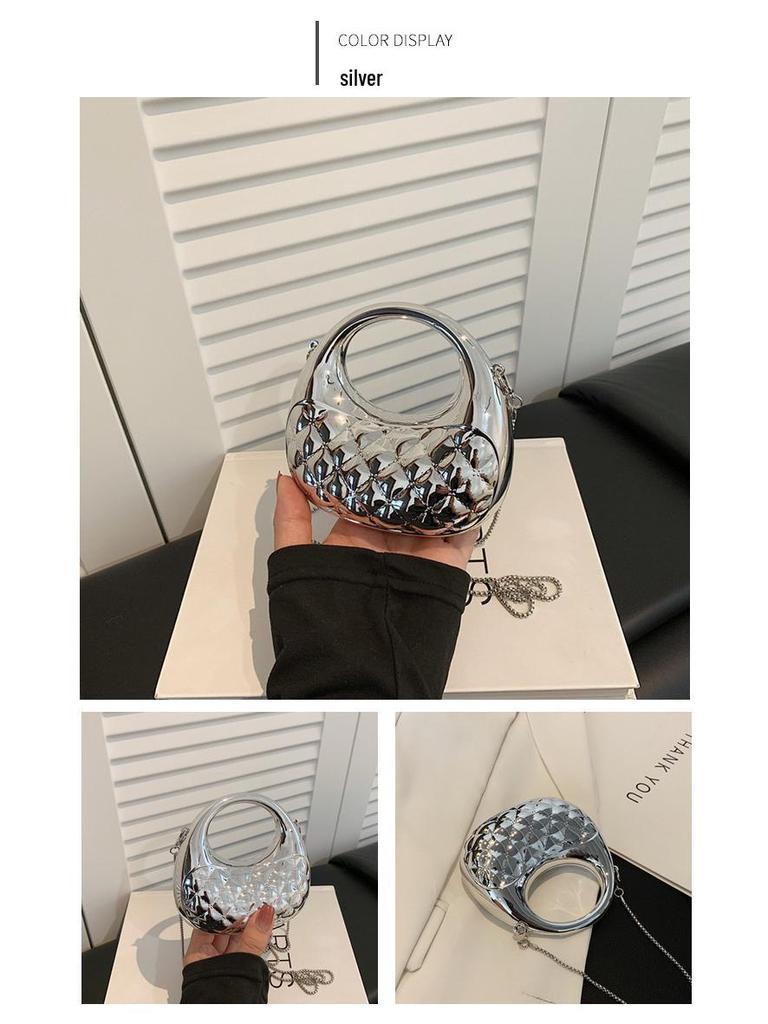 Niche Design Argyle Women's Textured Chain Shoulder Bag with Mini Lipstick Coin Purse