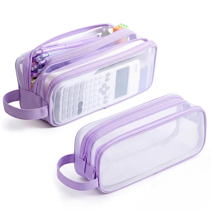 Large Capacity Transparent Mesh Pencil Case for School Students, Universal Handheld Stationery Box for Boys and Girls.
