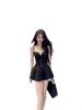 Women's High-End Black Pleated Spaghetti Strap Dress - Sexy, Exquisite, Lightweight Summer Short Skirt