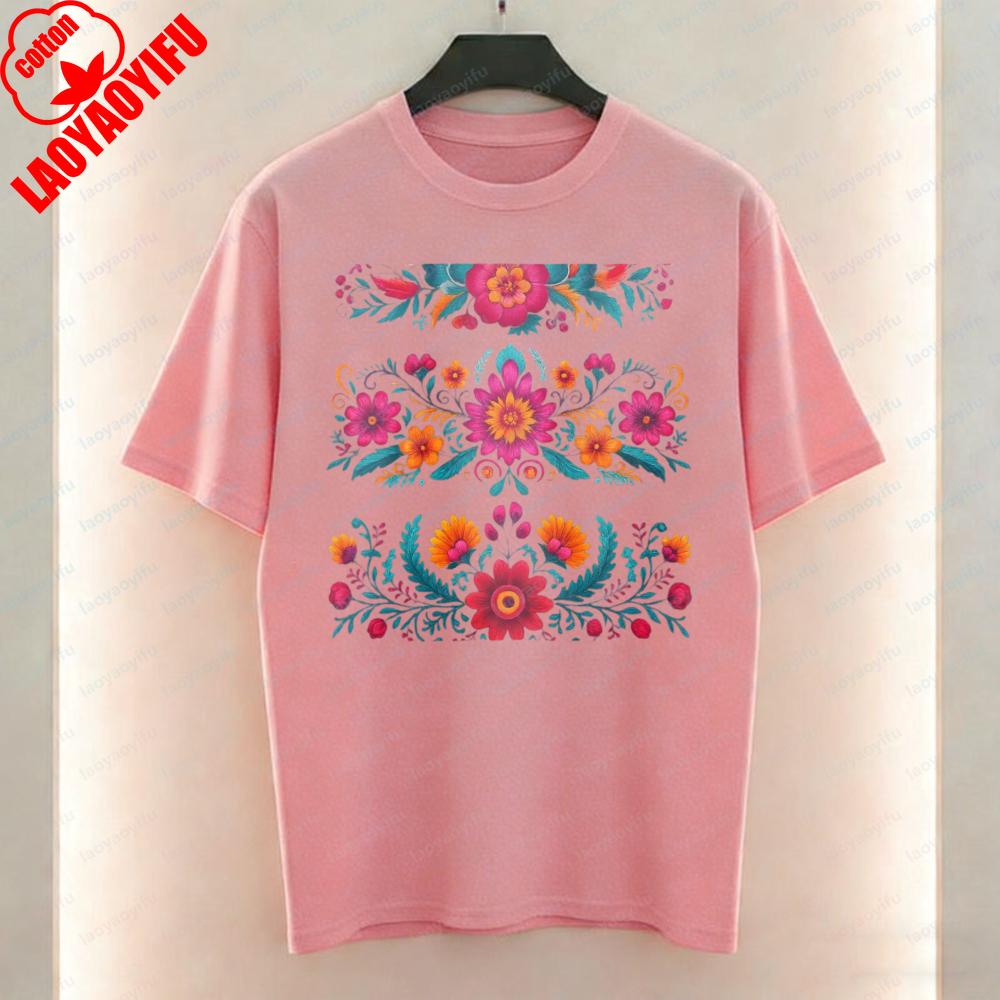 Oaxaca Floral Tee Traditional Mexican Heritage Cultural Pride Printed Tshirt Festival Travel Casual Style Cotton Tops for Women