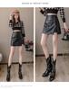 Autumn & Winter 2023 Black High Waist A-Line PU Leather Skirt with Slit