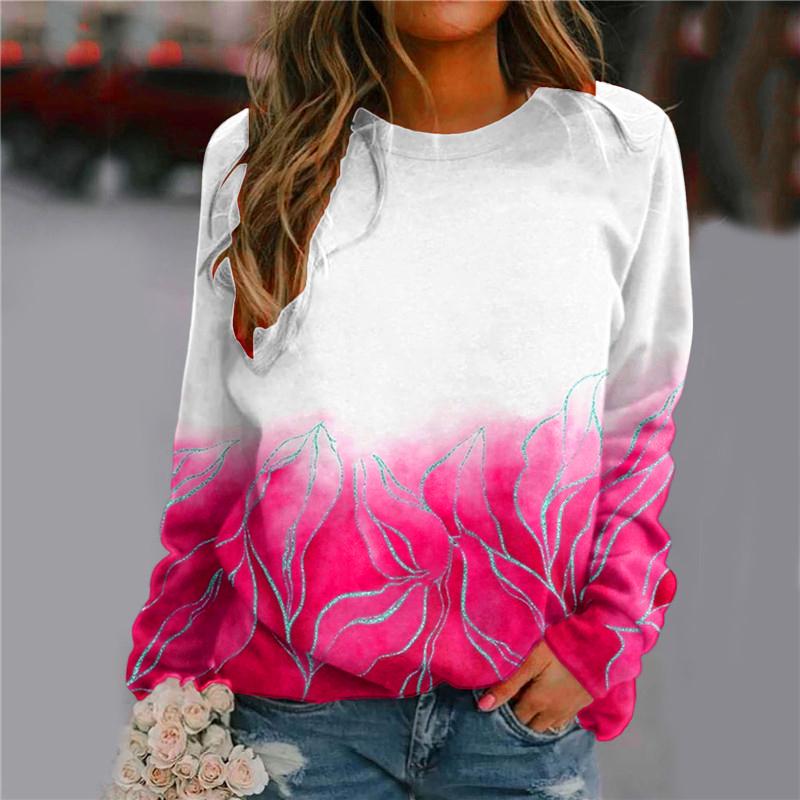3D Gradient Printed Women's Fashion T-shirt Long Sleeve