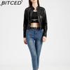 BITCED Women's Studded Leather Jacket Spring/Autumn Long-Sleeved Stand-Collar Fashion Jacket