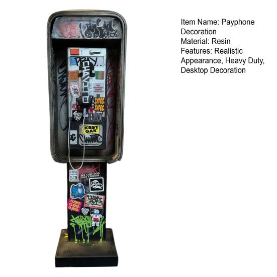 Miniature American Payphone Decoration 1/12 Scale Vintage Mini Graffiti Payphone Model Dollhouse Urban Street Phone Home Office Ornament