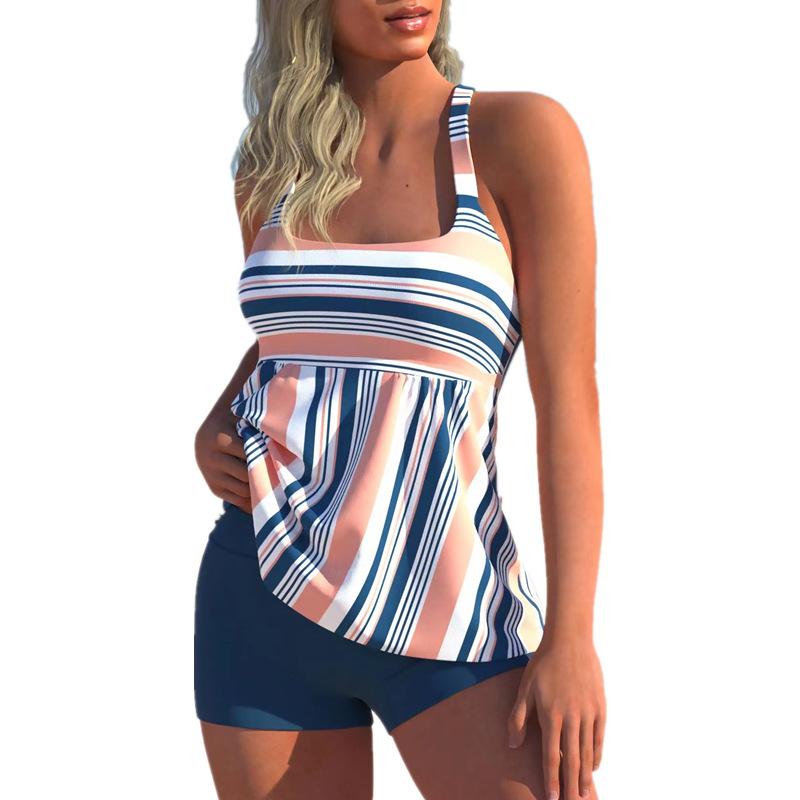 Damen-Bikinianzug mit doppeltem Schultergurt, Badeanzug, Oberteil, Tankini-Badeanzug, reiner und eleganter Badeanzug mit Farbdruck