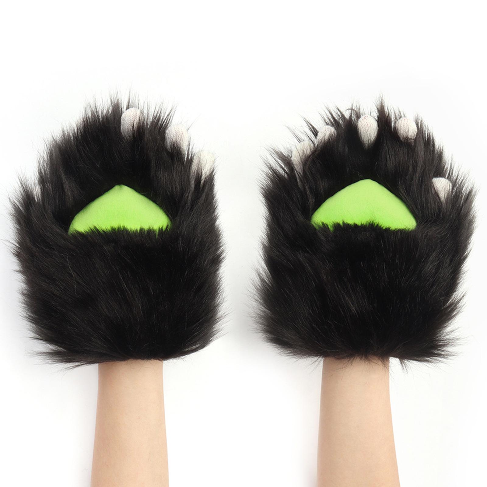Faux Furs Cats Claw Gloves Therians Paws Plush Fursuit Paws Halloween Cosplay Costume Animal Foxes Paws Mitten Women Men 8