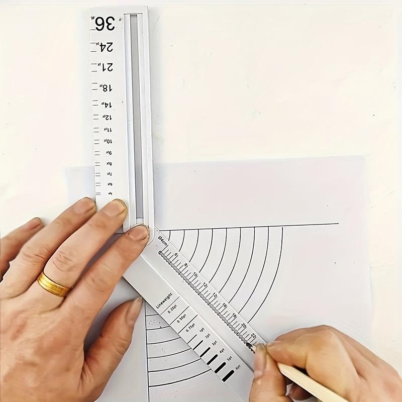 סרגל שרטוט גיאומטרי דיוק 0.01 - מתקפל רב-תכליתי חומר ABS תבנית קו מתמטי גיאומטריה מעגלית עם מדידת זווית