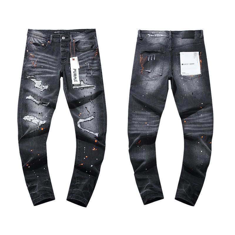 Dżinsy Męskie Damskie Streetwear Spodnie Codzienne z Nadrukiem Rozprysków Fioletowego Atramentu Wytarte Prosty Krój