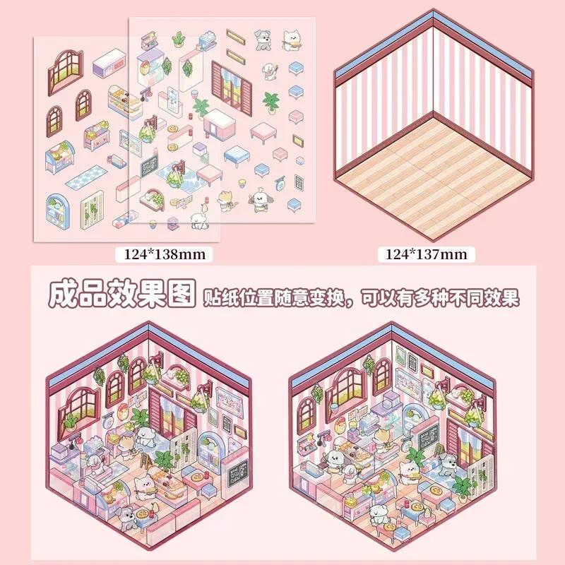 DIY Sticker Cartoon Children Playing House Cabin Scene Stacking Pasting Hand Account Gift for Kid Baby Student Game Toy