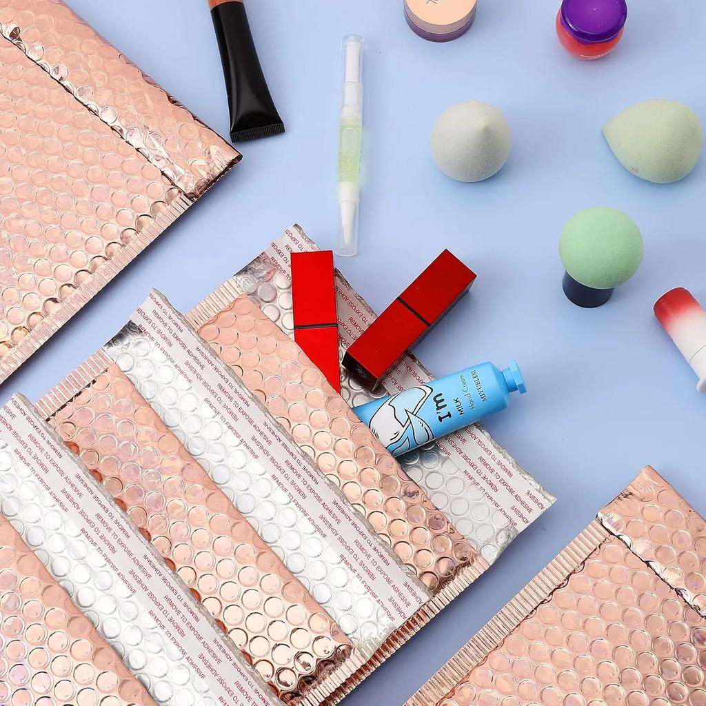 50Pcs Packaging Supplies Holographic Shipping Bags Champagne Color Metal Bubble Mailer Small Business Envelope Mailing Office