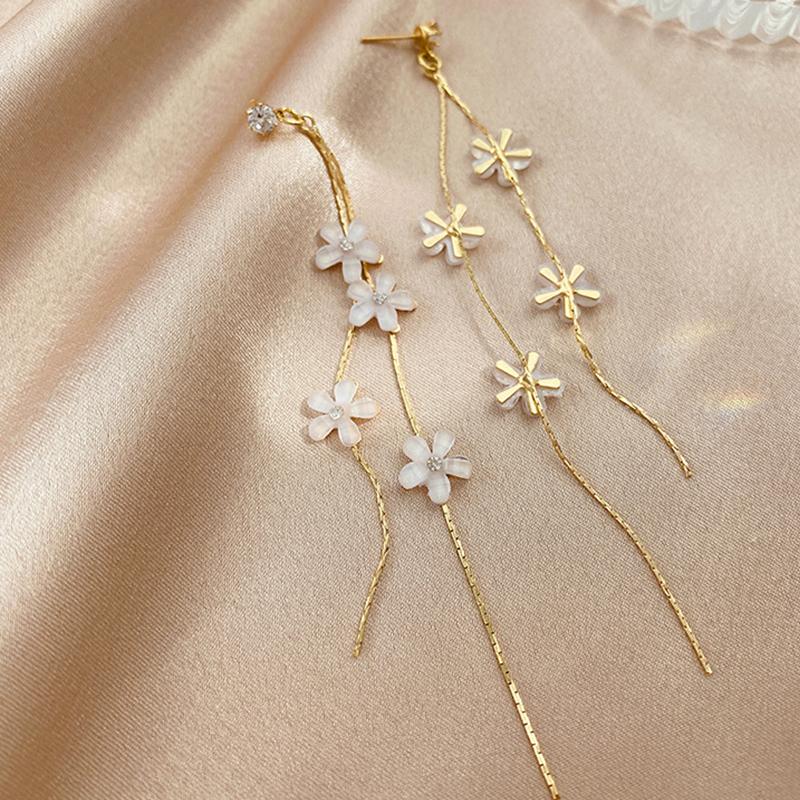 2026 Fashion Women Resin Flower Rhinestone Tassel Long Earrings Drop Dangle Earrings Wedding Party Jewelry Accessories Gifts