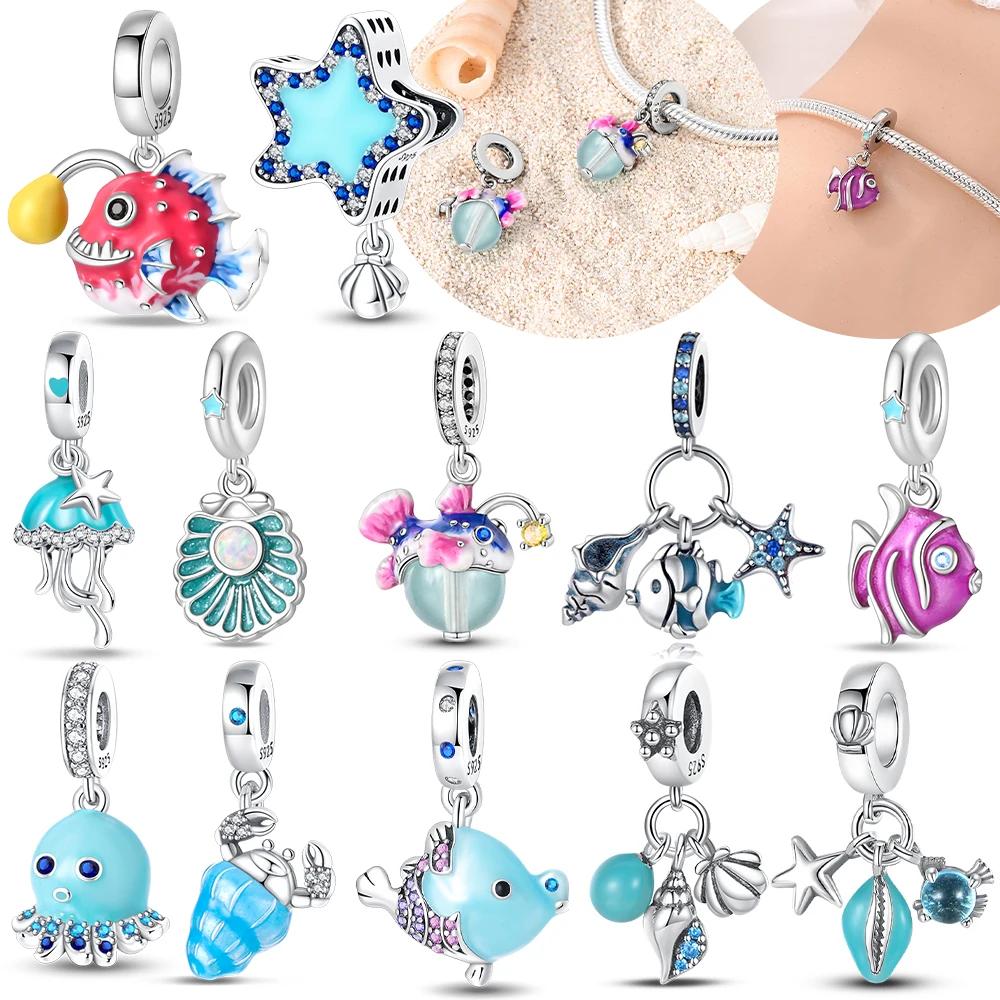 Copper Red Lantern Fish Sea Star Marine Shell Sea Snail Originalcharms Bead Fit Bracelet Diy Cute Gift Accessory Jewelry
