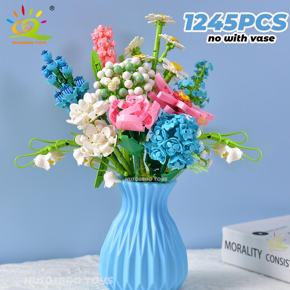 Giftfritt Blomsterbukett Byggklossar Kit Gör-det-själv Evig Blomma Romantiska Klossar Gör-det-själv Barnleksaker För Barn Vänner Vuxen Gåva