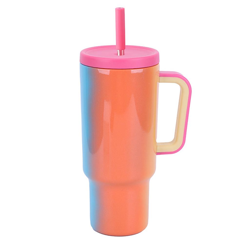 40oz Strohhalm Doppelwandiger Isolierbecher mit Henkel Sportwasserflasche Edelstahl Vakuum Thermoisolierter Becher für Frauen Männer