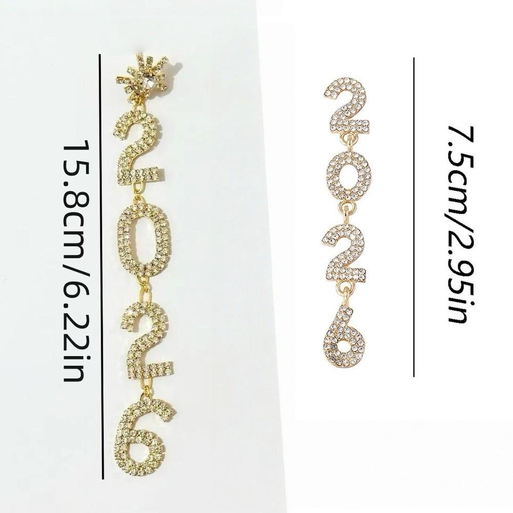 Rhinestone Happy New Year Earrings Jewelry Crystal Party Earrings Pendant 2026 Stud Earrings Girls
