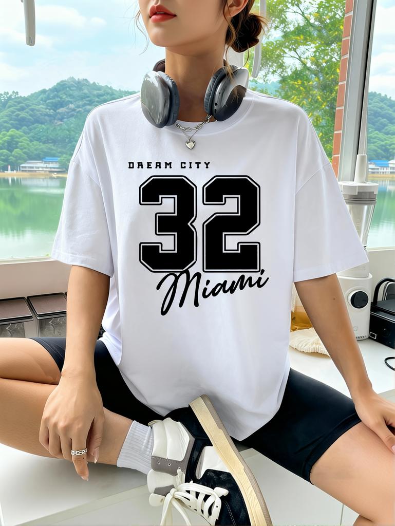 Dream City Number 32 Design Woman T-Shirts Polyester Multicolor T Shirt Hip Hop Summer Short Sleeve Y2K Breathable Clothing