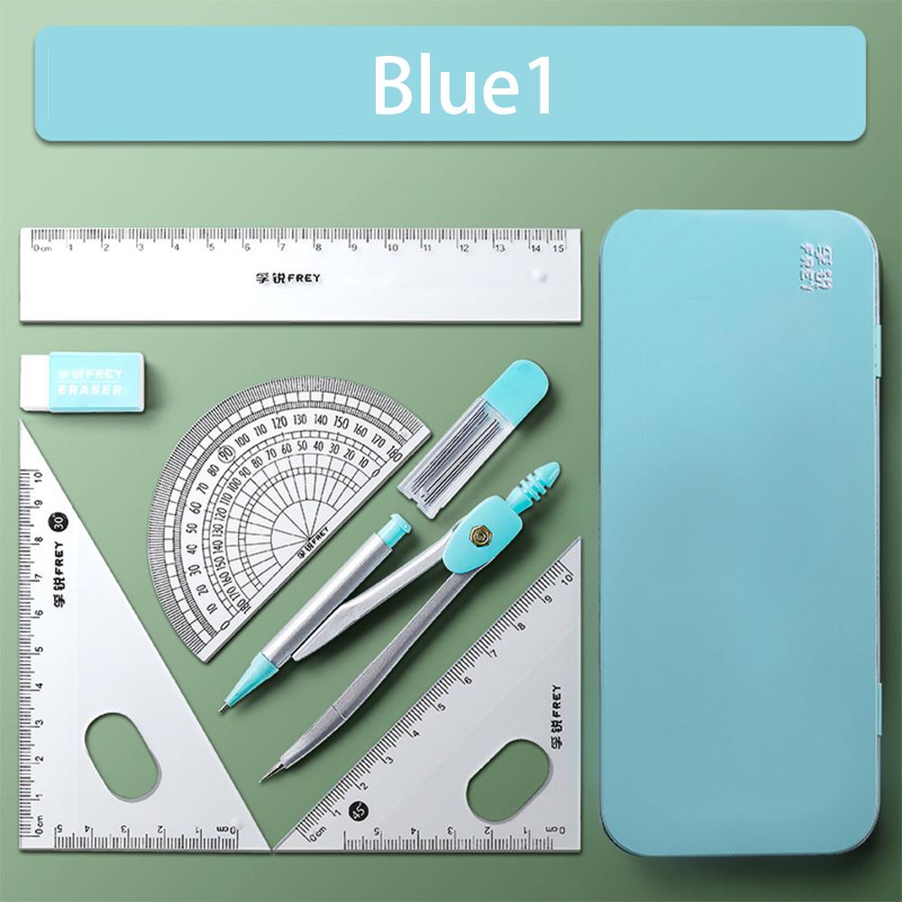 Set di 7 Strumenti Geometrici Matematici per Disegno Bussola Multifunzione Squadretta Righello Gomma