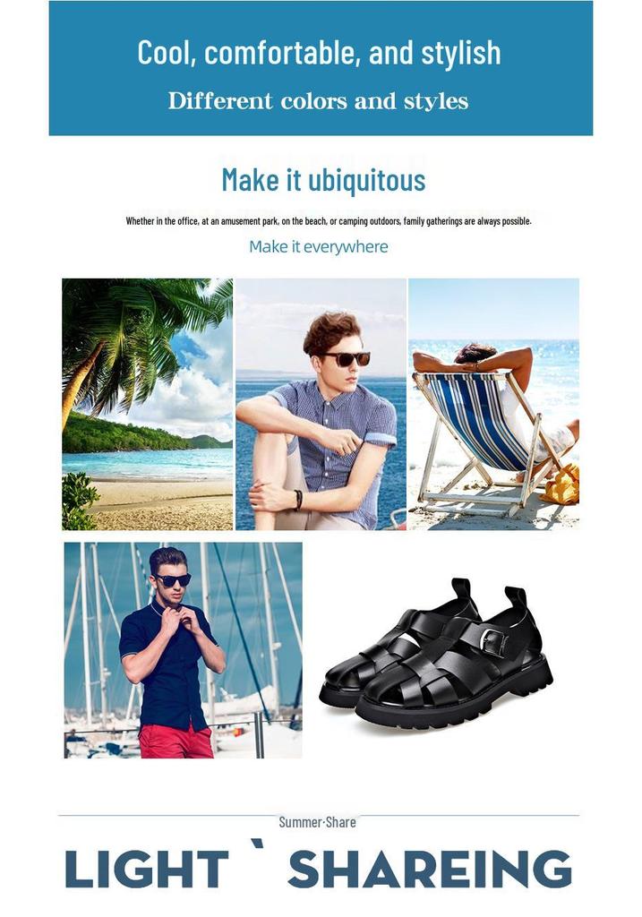Men's Trendy Retro Style Leather Slip-on Sandals - Breathable, Lightweight, Thick Sole with Buckle