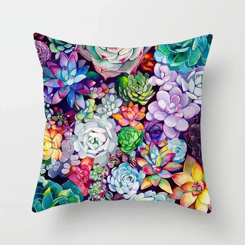Tropical Cactus Summer Plants Pattern Double-sided Printed Pillow Cover Short Plush Suitable Living Sofas Throw Cushion Cover
