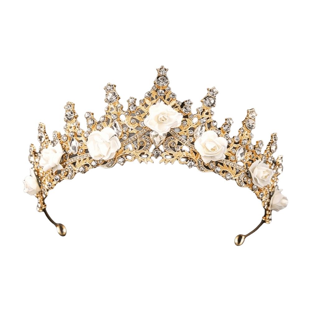 Metal Princess Floral Tiara Rose Flower Shiny Rhinestone Crown Luxury Baroque Crown Prom