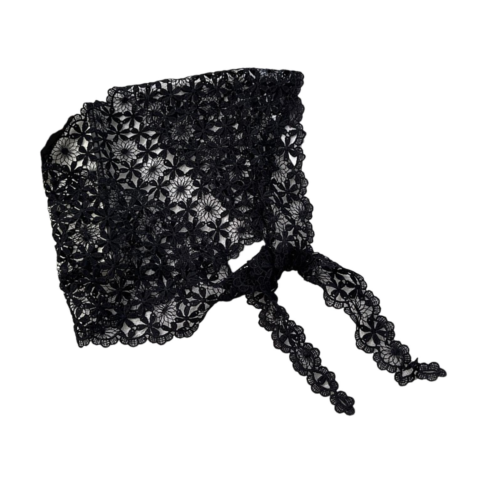 

French Lace Head Wrap with Flower Pattern Hollowed Headscarf Breathable Head Accessory For Women Fashion Enthusiasts чёрный