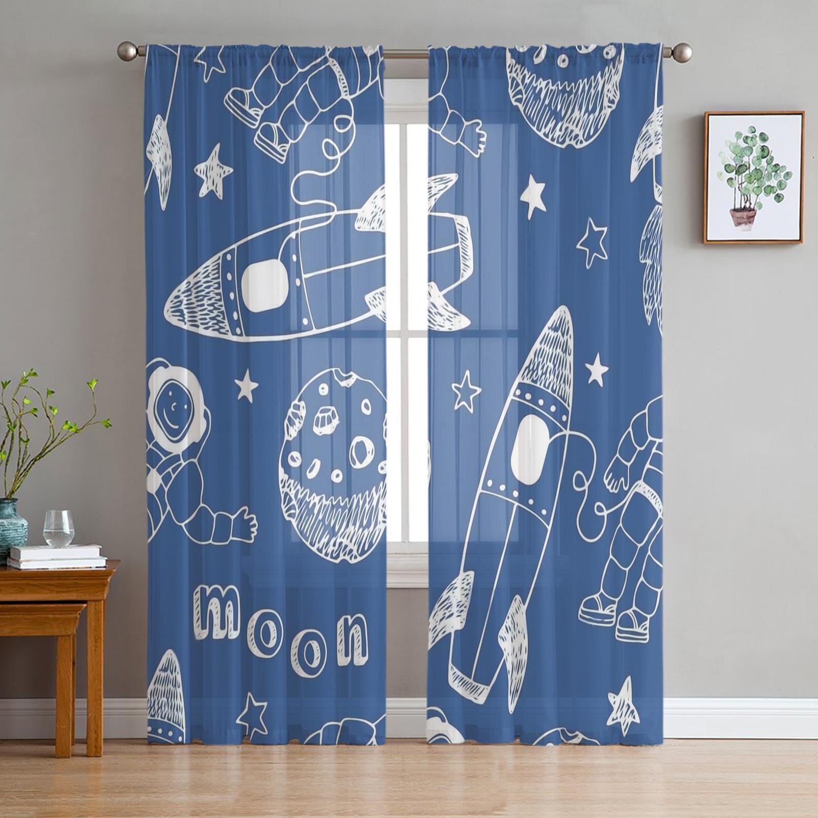 Молодежная спальня Прозрачные шторы Научная ракета Планета Кухня Кабинет Шторы Гостиная — фото 10