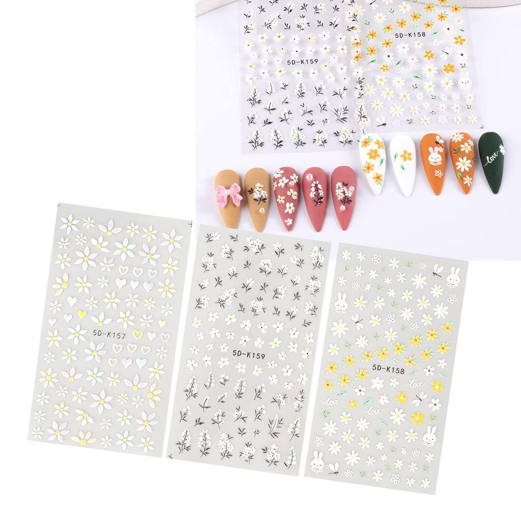 3 st Nail Art Klistermärke Självhäftande Vårblomma Långvarig Dekorativ Nagelklistermärke för DIY