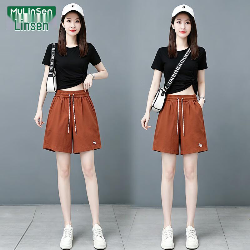 MULINSEN Women s Pure Cotton Drawstring Mid-Length Shorts XL кирпич красный