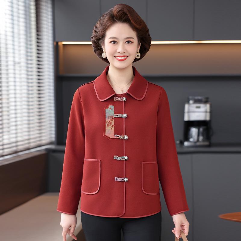 

Stylish Spring Jacket for Middle-Aged Women, Ages 40-60, with Lapel Design 5XL (150-165 Jin)