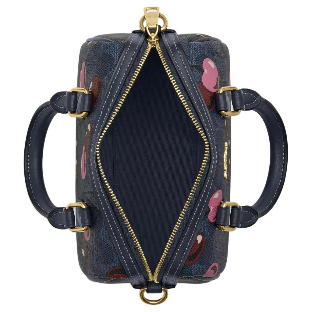 Coach Rowan 17 Brand Logo Cherry Print Leather Cylinder Bag Women Shoulder Bag Blue CY741-IMDEI