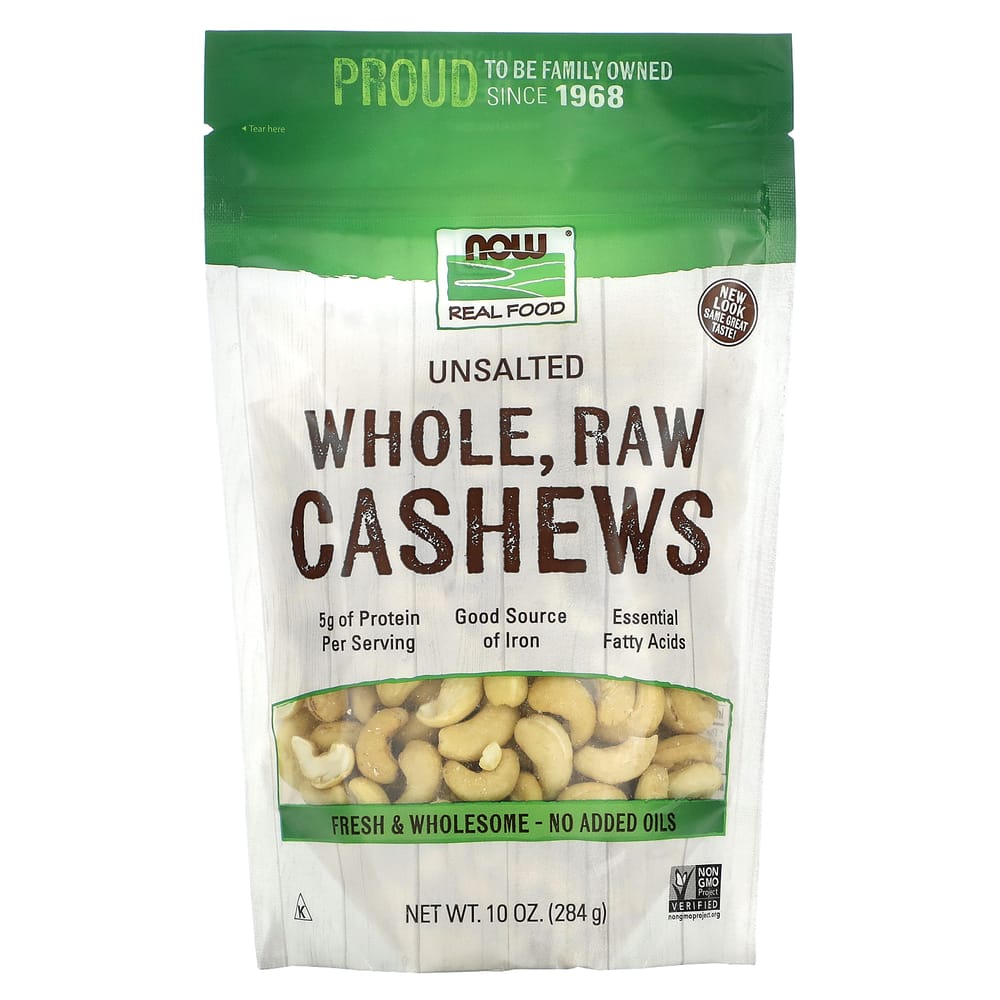 Now Foods Real Food Raw Whole Unsalted Cashews 284g (10oz)