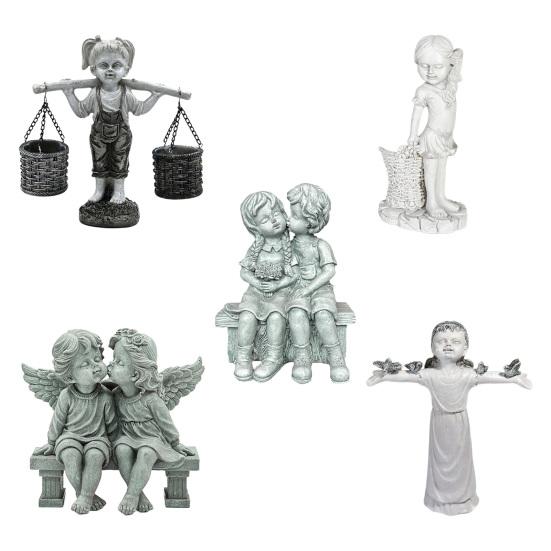 Girl And Boy Garden Statue Kids First Kiss Decorative Sculpture Outdoor Resin Waterproof Ornament for Yard Patio Flower Bed