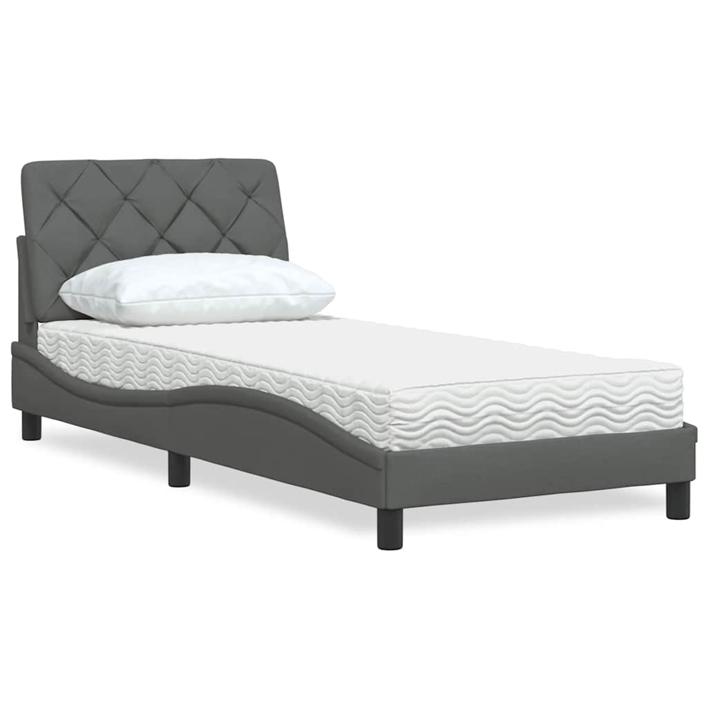Bed With Mattress, Dark Gray, 90X190 Cm, Upholstered