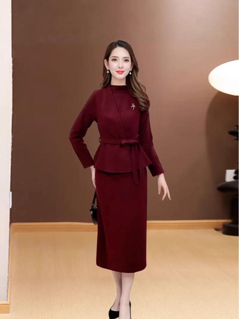 Elegant Spring 2026 Slim-Fit Lace-Up Three-Piece Dress for Women - Perfect for Mother's Day