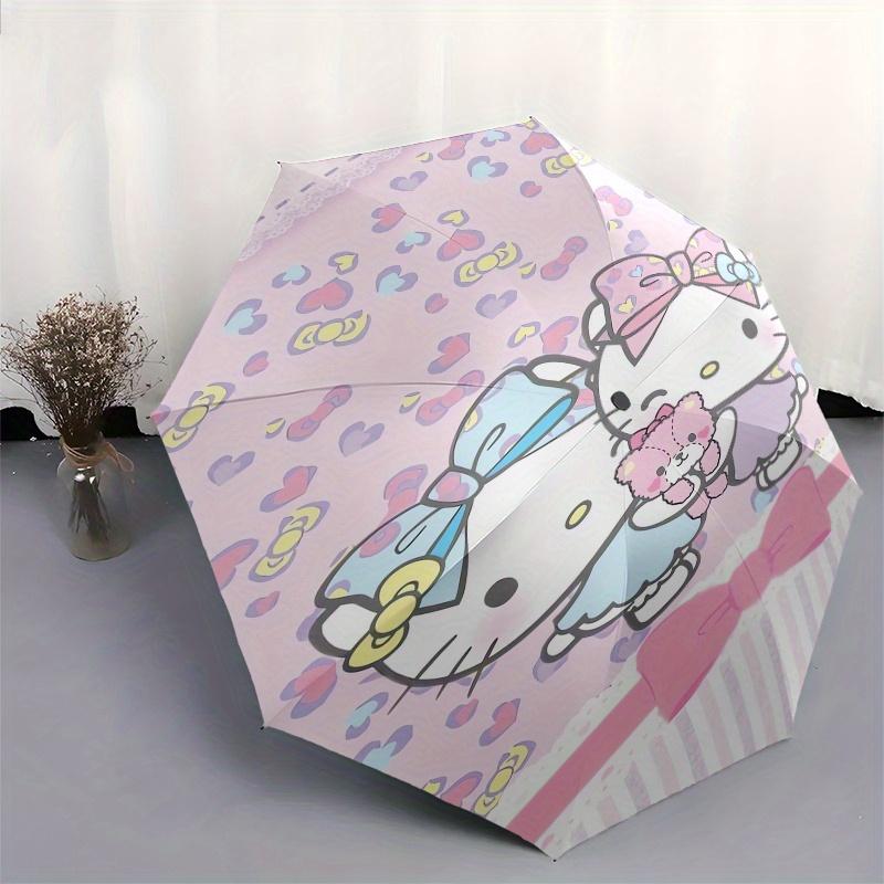 Hello Kitty,Bow Automatic Folding Umbrella-Simple 8-Rib Design, Bright Cartoon Pattern, Durable Iron Frame, Suitable For Travel, Outdoor, Be