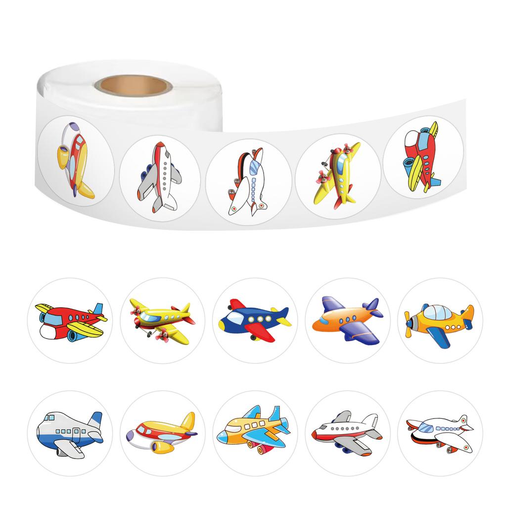 500 Stickers/roll Cartoon Airplane Cute Roll Stickers Kindergarten Reward Stickers Children's Toy Stickers Decorative Stickers