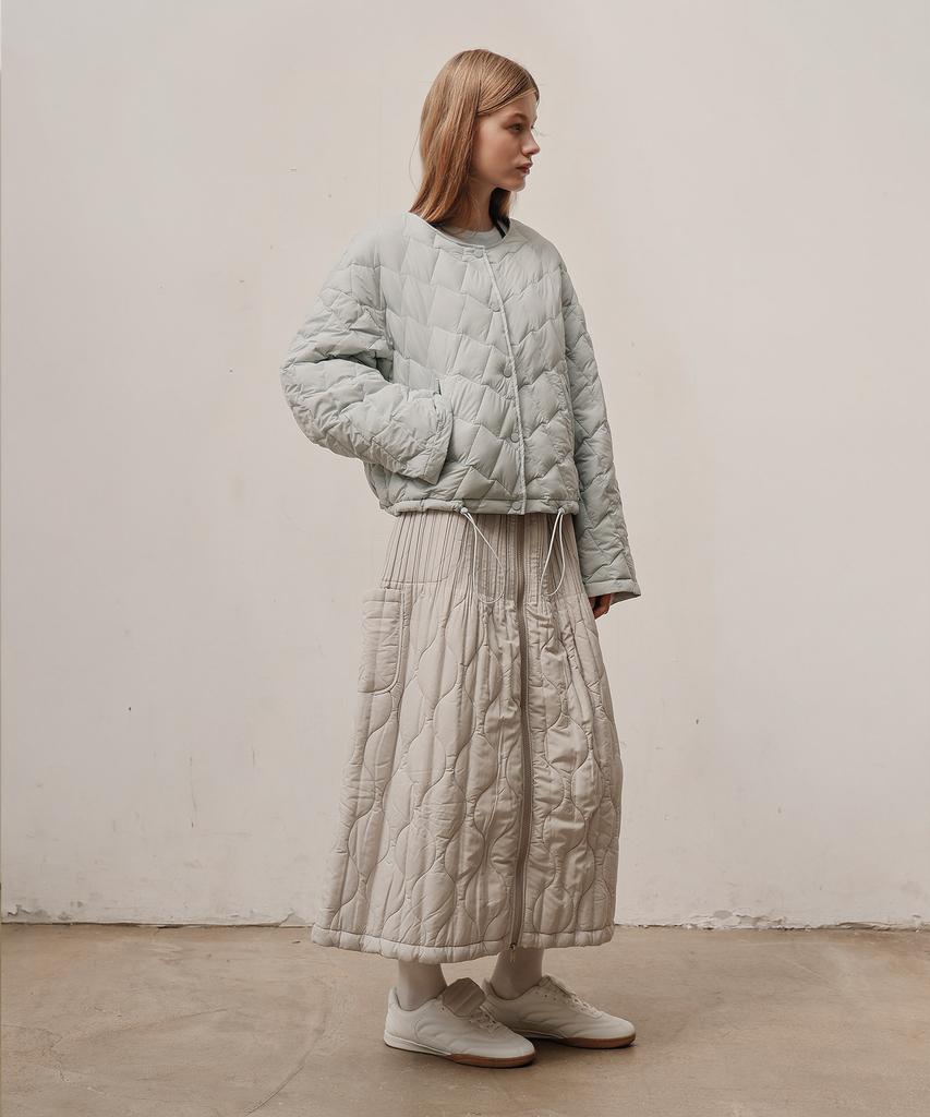 Waiowai Zip-Up Quilted Long Pleated Padded Skirt_Beige