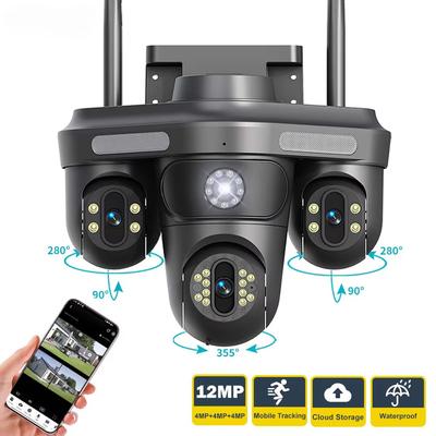 Kamera IP WiFi 6K 12MP Zewnętrzna potrójny obiektyw Trzy ekrany 10-krotny zoom Panoramiczny widok PTZ Kamera bezpieczeństwa Detekcja ruchu 8MP Nadzór wideo