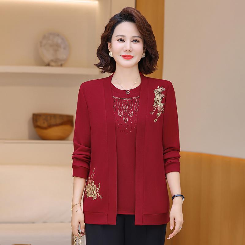 

Elegant Spring Suit: Stylish Two-Piece Set for Middle-Aged and Elderly Women - Perfect for Casual Autumn Fashion 5XL (145-155 lbs) вина червоного кольору
