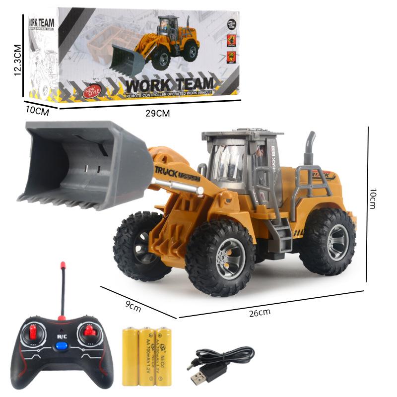 Children's Rechargeable Remote Control Excavator Bulldozer Toy with Lights