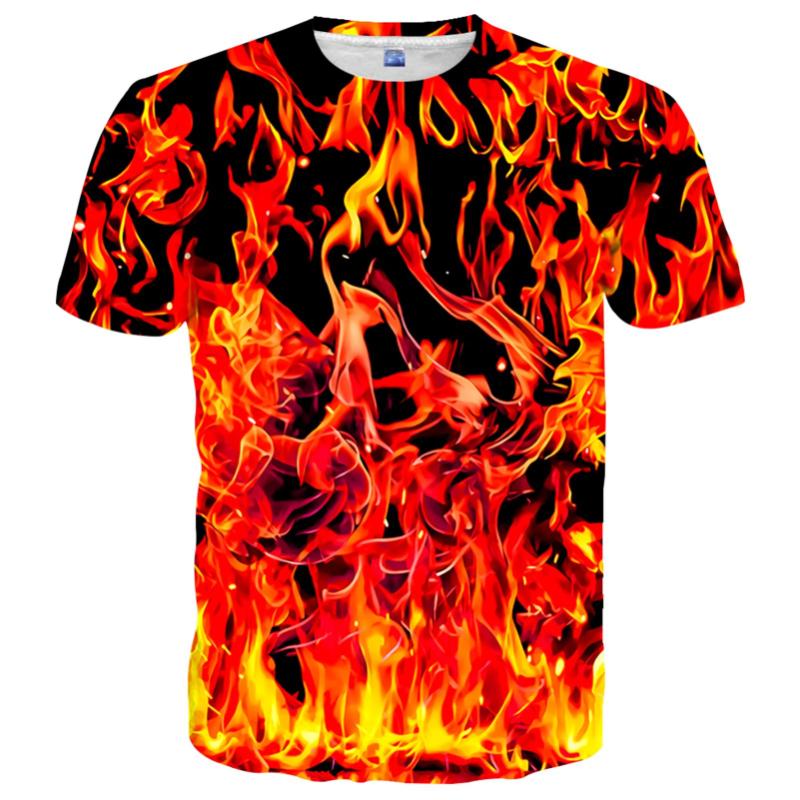 Fashion Flame Graphic T Shirts For Men New Summer Casual 3D Print Colorful Flame Hip Pop Men T-shirt Street Short Sleeve Kid Tee