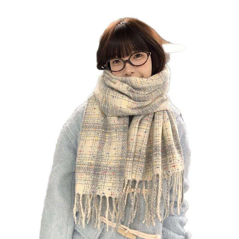 Korean retro plaid scarf women's autumn and winter atmosphere imitation cashmere student warm versatile shawl scarf